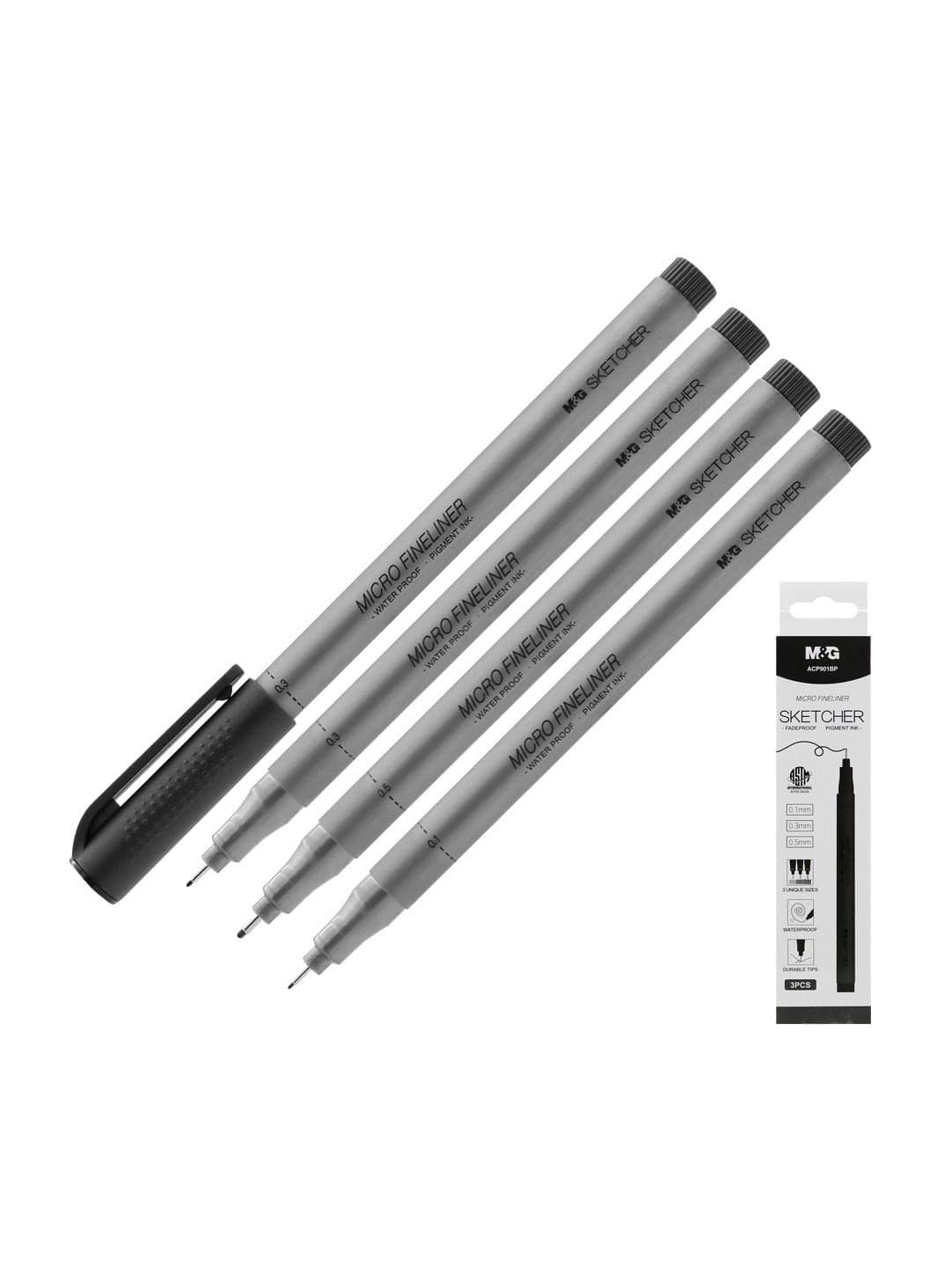 M&G Chenguang Fine liner Sketcher 3 pcs (0.1/0.3/0.5) black - No:ACP901BP