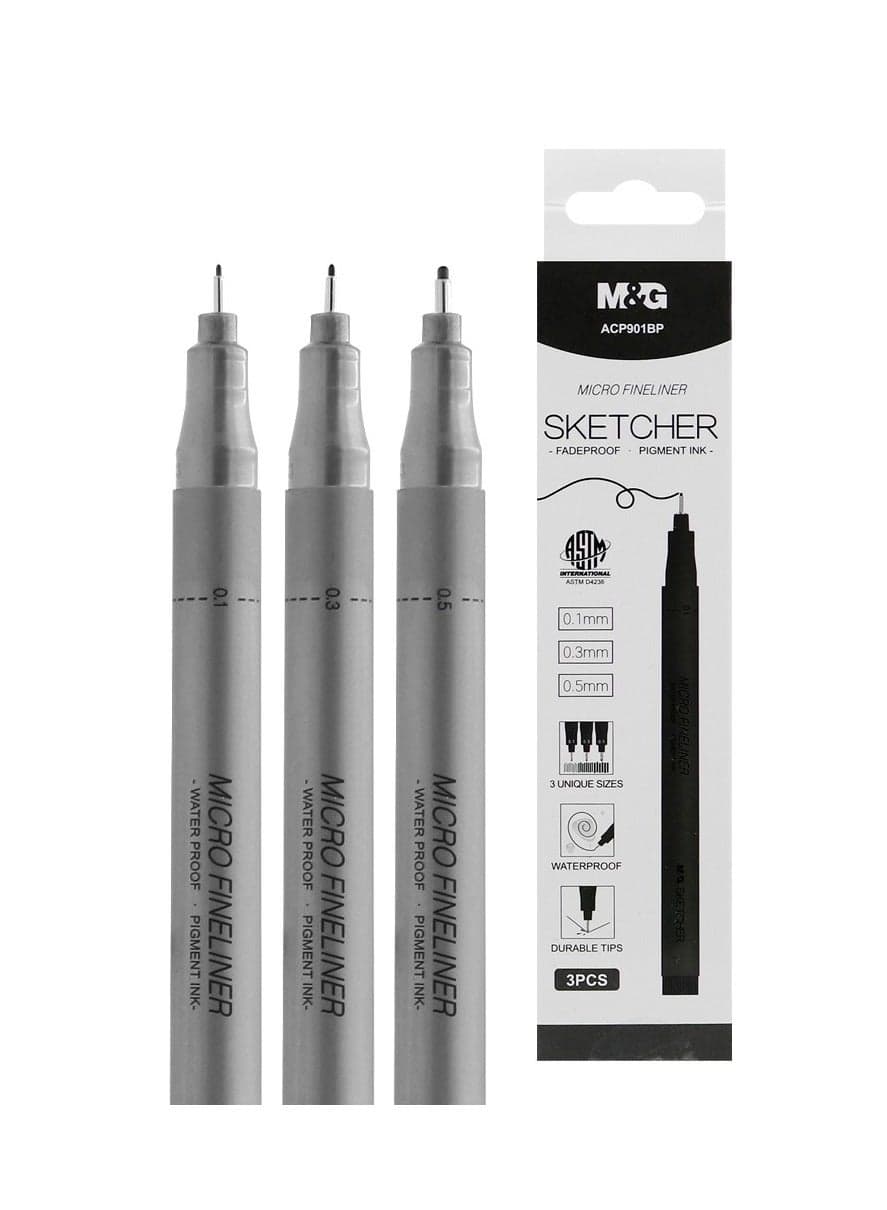 M&G Chenguang Fine liner Sketcher 3 pcs (0.1/0.3/0.5) black - No:ACP901BP (2)