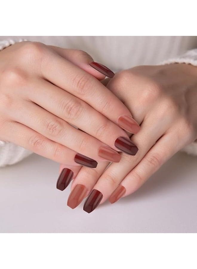 Glossy Press On Nails, 12 Colors Coffin Fake Nails Full Cover Short Nail Oval Shape False Nails Artificial Fingernails for Women Girls(Glossy) Nail Art (٤)