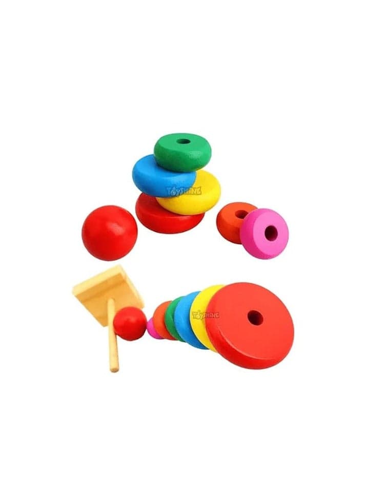 Wooden Rainbow Tower Stacking Ring Toy for Building and Early Learning - Medium | 36+ Months Shape Sorters (٣)