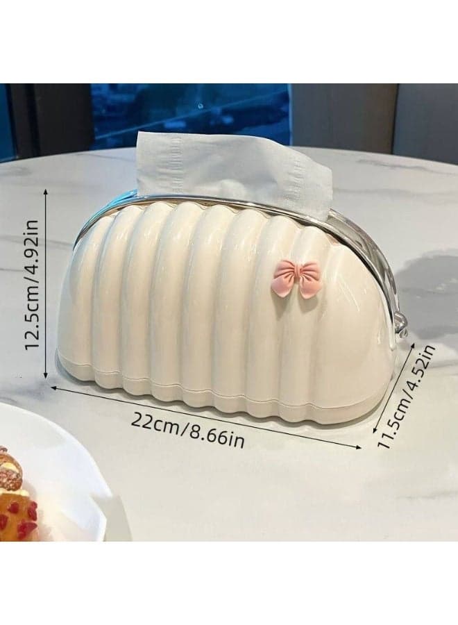 Acrylic tissue box in the shape of a bag/shell with a bow – a luxurious and decorative design for the living room and office. HR Tissue Holders (٥)