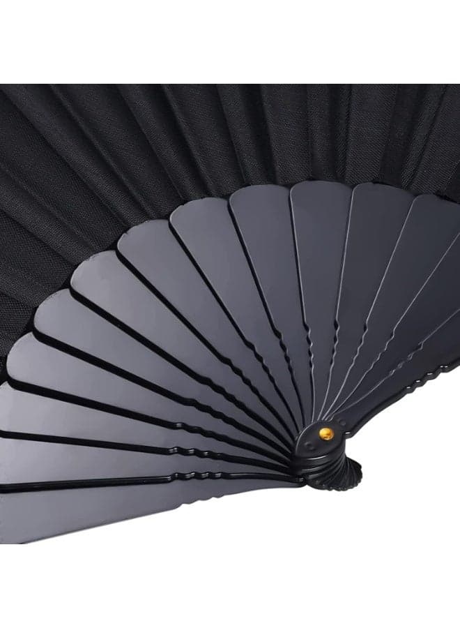 Black Folding Fan, Style Handheld Fan with Fabric Plastic Frame for Wedding Party Dancing Kitchen & Home Appliances (٤)