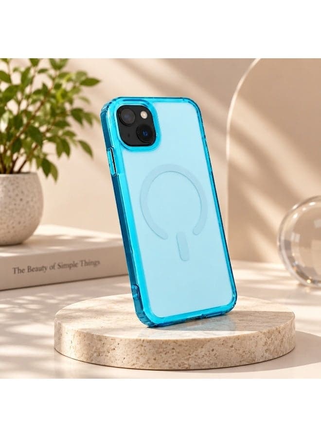 Blue Matte MagSafe Phone Case iPhone 13 – Shockproof Protective Cover with Transparent Blue Bumper