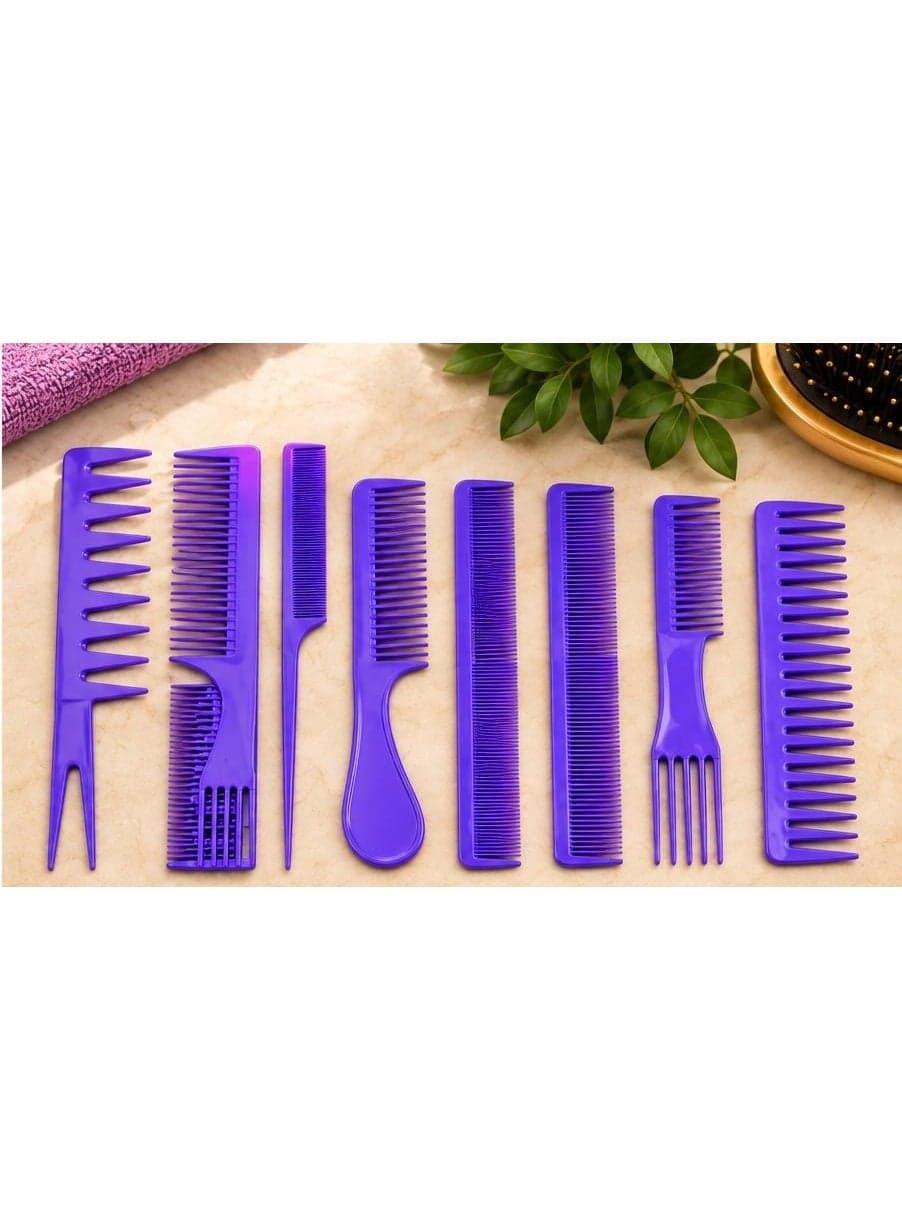 8-Piece Multi-Shaped Hair Comb Set – For Daily Use, Styling, and Sectioning – Purple (6)