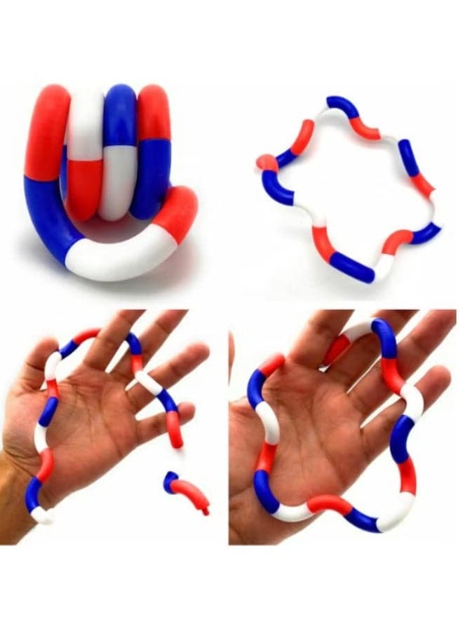 Stress Relieve Snake Tangles and Twists Fidget Toy For Kids And Adults - Blue/White/Red Pop It
