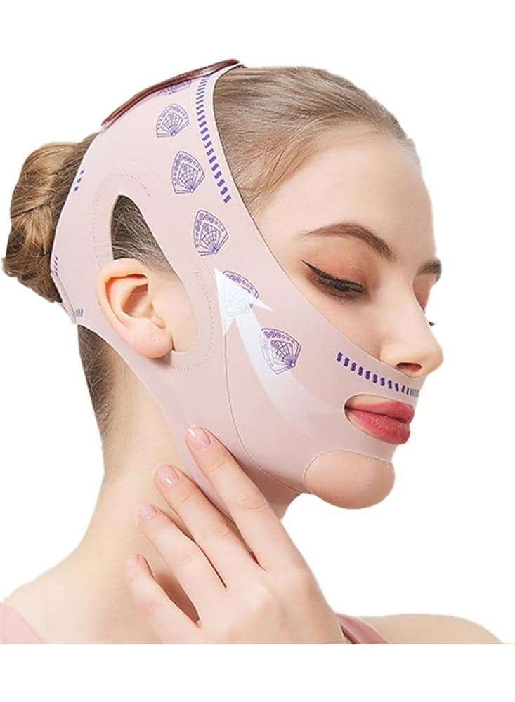 Lycra rubber V Face Mask for Face Lift Facial Slimming Bandage for Chin Cheek Double Chin Reducer for Women Men Skin Tightening Belt for Slim Lift, 1 count Face Massagers & Rollers (٧)