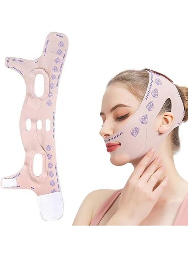 Lycra rubber V Face Mask for Face Lift Facial Slimming Bandage for Chin Cheek Double Chin Reducer for Women Men Skin Tightening Belt for Slim Lift, 1 count Face Massagers & Rollers (٦)