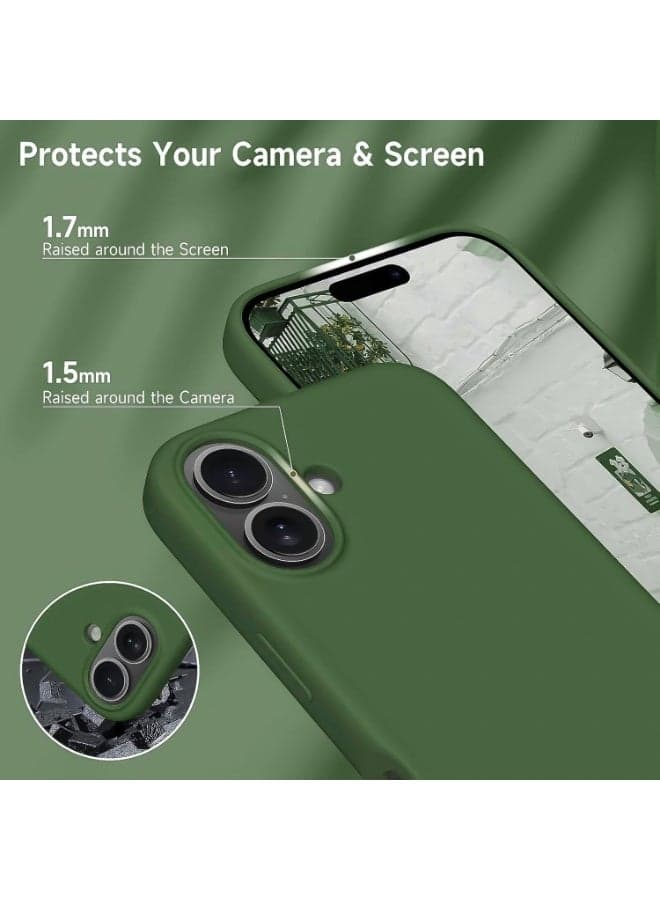 Compatible with iPhone 16 Plus Case 6.7 Inch Slim Liquid Silicone 4 Layers Soft Gel Rubber Shockproof Protective Phone Case with Anti Scratch Microfiber Lining (Army Green) Cases & Covers (٣)