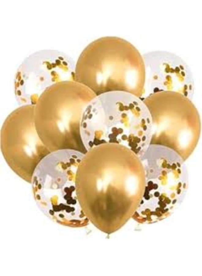 Gold party balloon set with clear balloons containing gold confetti for decoration. (٢)