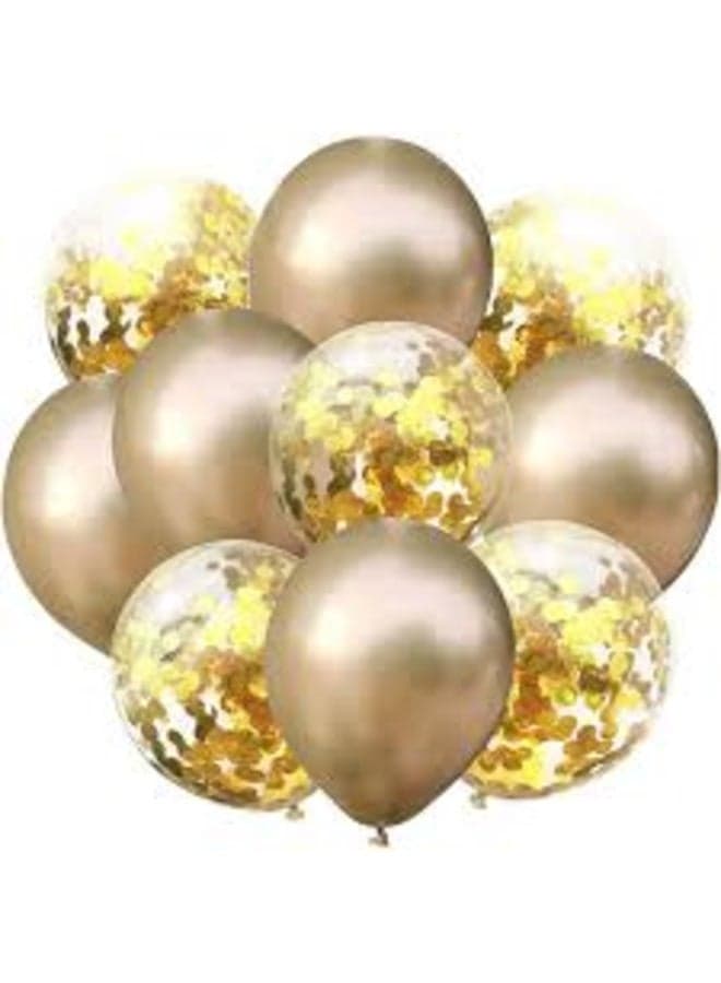 Gold party balloon set with clear balloons containing gold confetti for decoration. (٦)