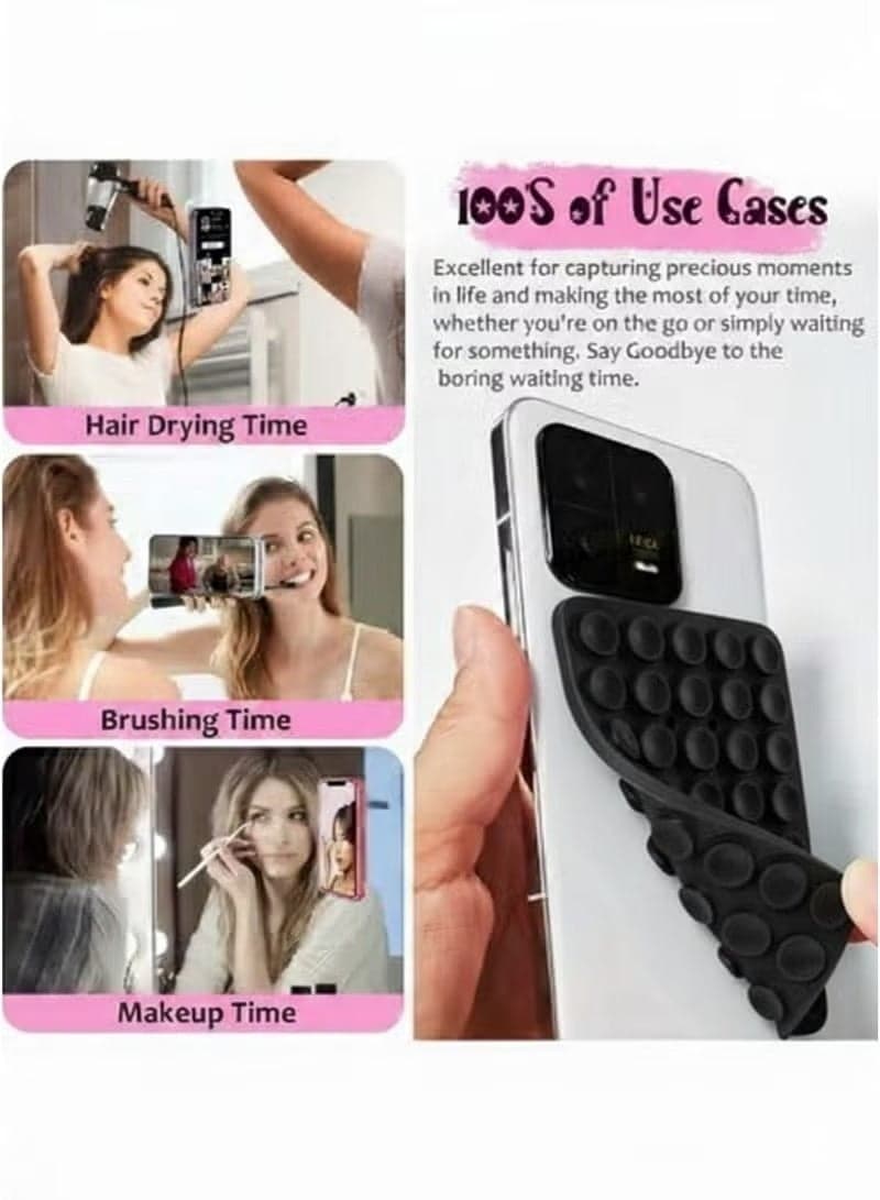 1 Pack Silicone Suction Cup Phone Case Mount Double Sided, Hands-Free Strong Grip Silicon Phone Holder for Selfies and Videos, Non Slip Phone Accessories (Black) Phone Grips & Stands (٢)