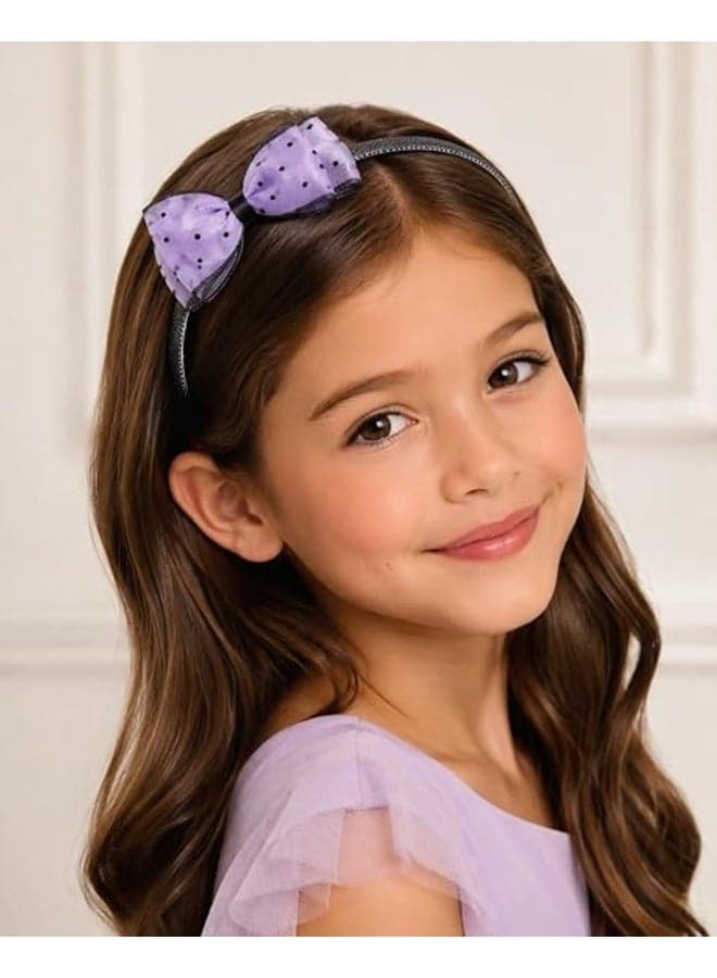 Girls' headband featuring an elegant polka-dot bow design and anti-slip teeth – First Choice hair accessories, perfect for everyday wear and special occasions. (٥)