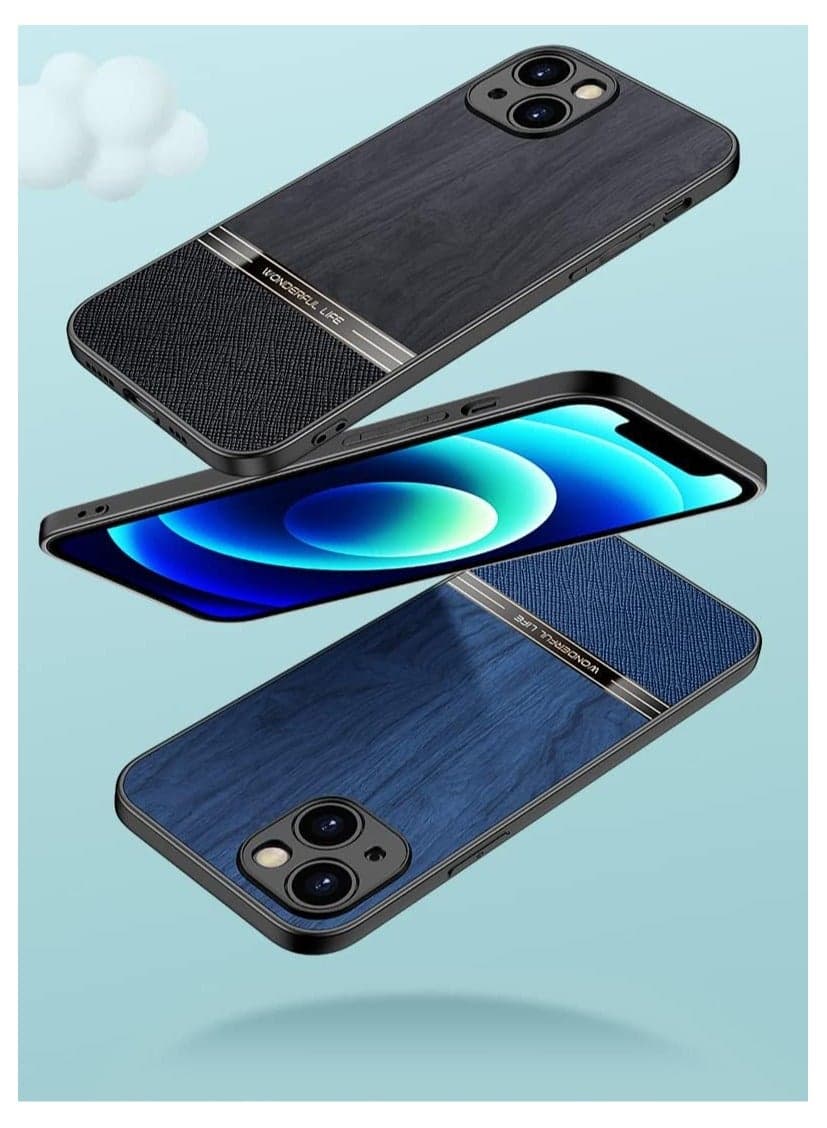 Elmo3ezz Shockproof Wood Grain Skin PU and TPU Shockproof Luxury Phone Case for Xiaomi 12s Ultra (Blue) Cases & Covers (٣)