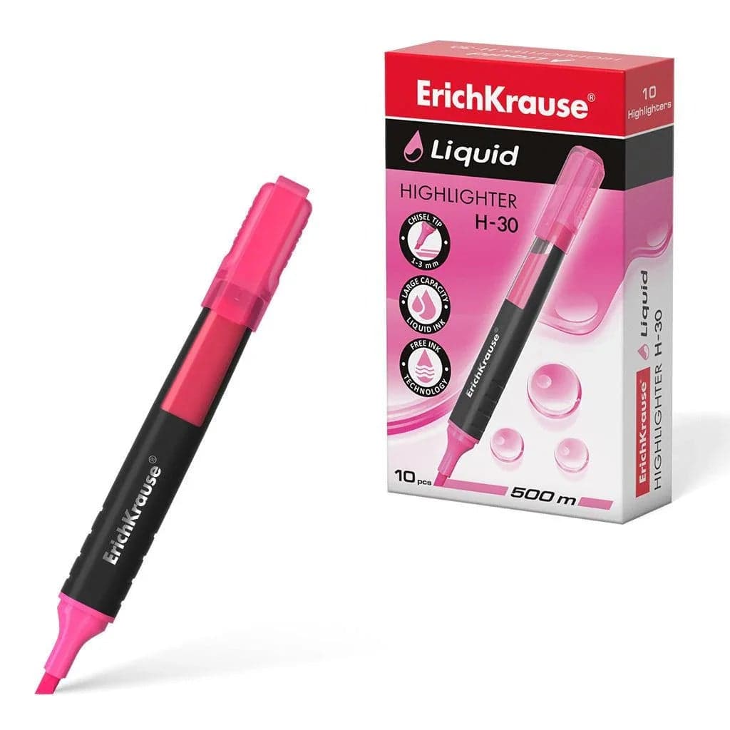 Highlighter ErichKrause® Liquid H-30, ink color: pink Stationery Sets