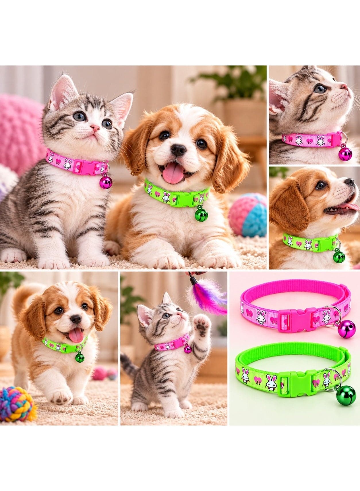 2-Piece Adjustable Pet Collar Set with Bells – Collars for Cats & Small Dogs
