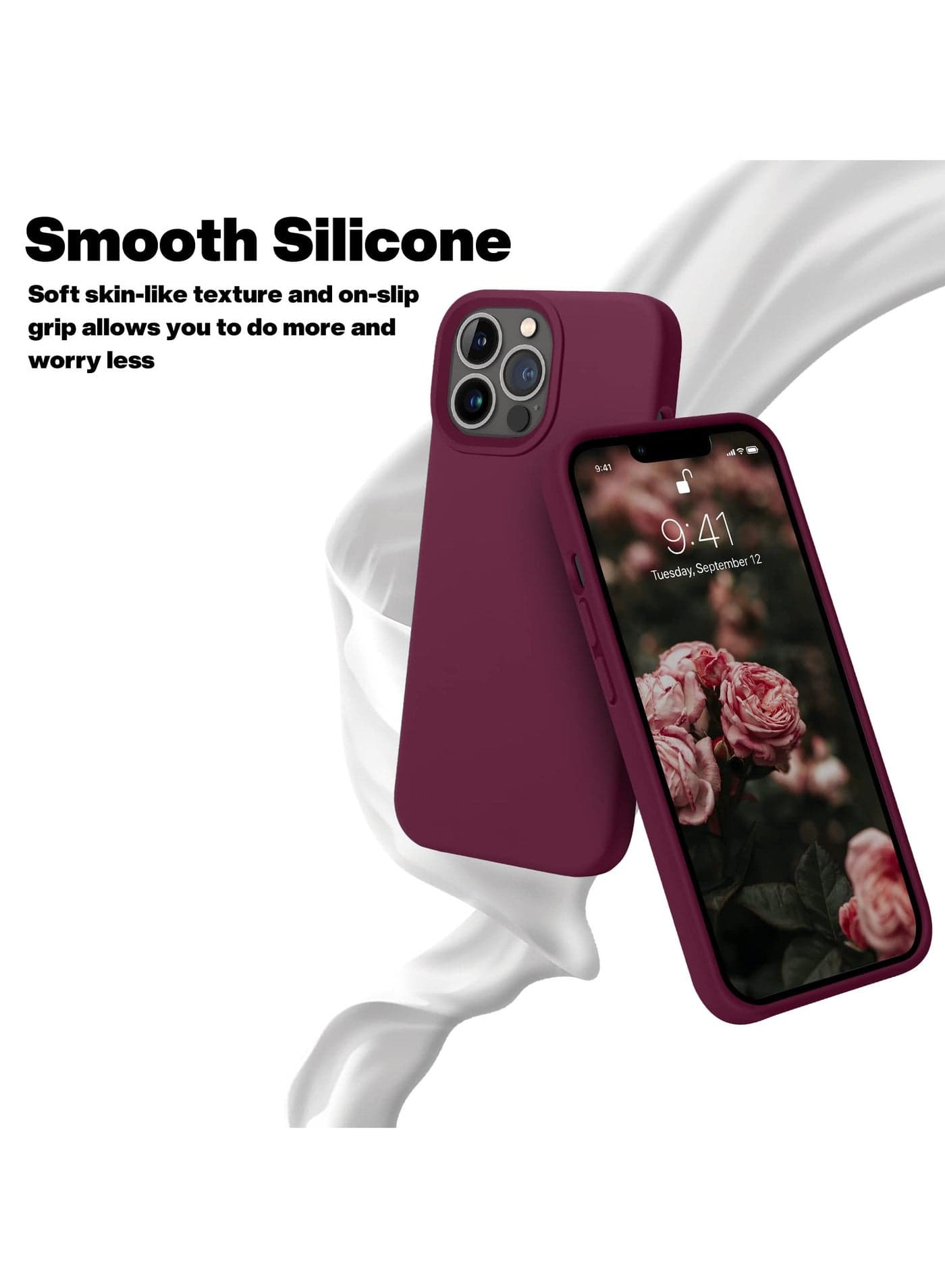 Compatible with iPhone 15 Pro 6.1 Inch Slim Liquid Silicone 4 Layers Soft Gel Rubber Shockproof Protective Phone Case with Anti Scratch Microfiber Lining (Wine Red) Cases & Covers (٥)