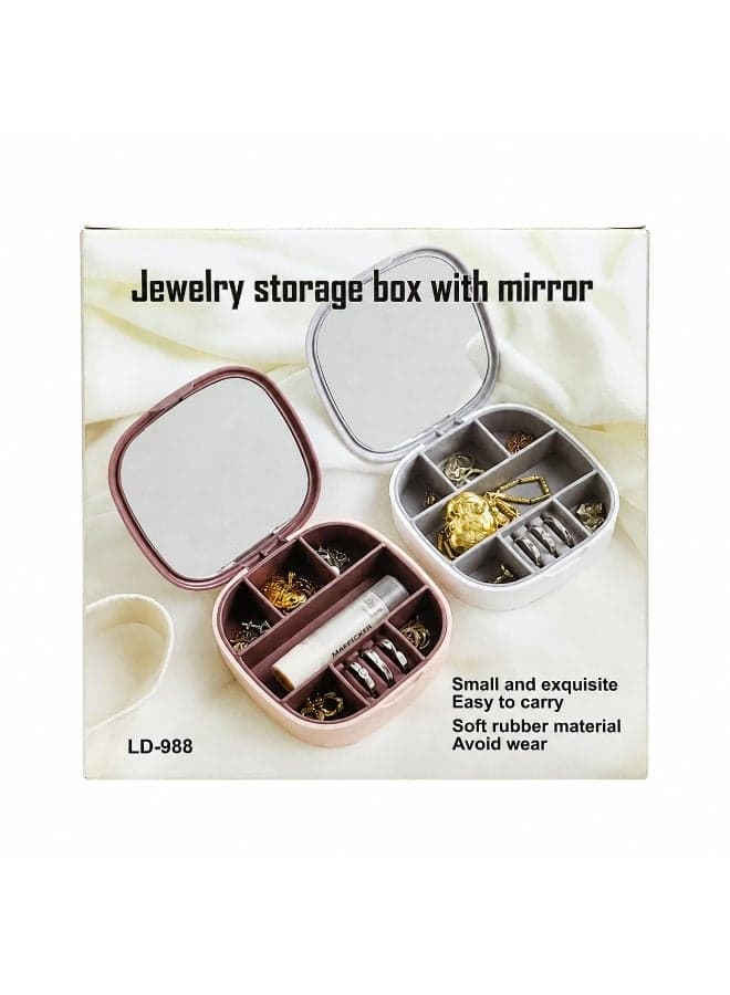 Portable Jewelry Organizer Box with Built-In Mirror, Ring Slots and Divided Compartments – Gray Jewellery Boxes (٣)