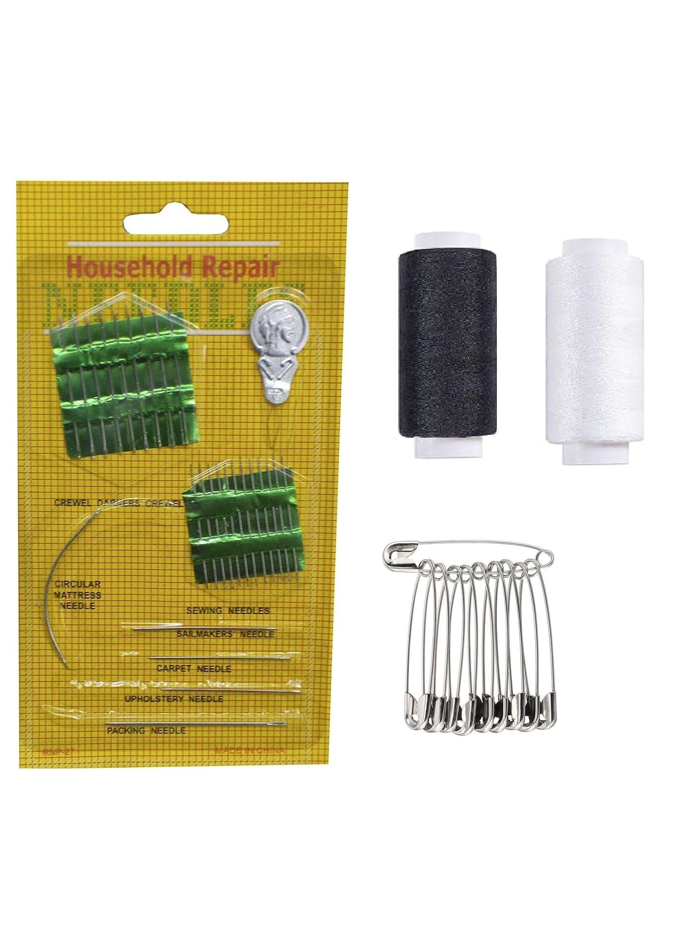 Set of 27 needles, 2 thread spools and 12 clip pins Sewing Machine Accessories