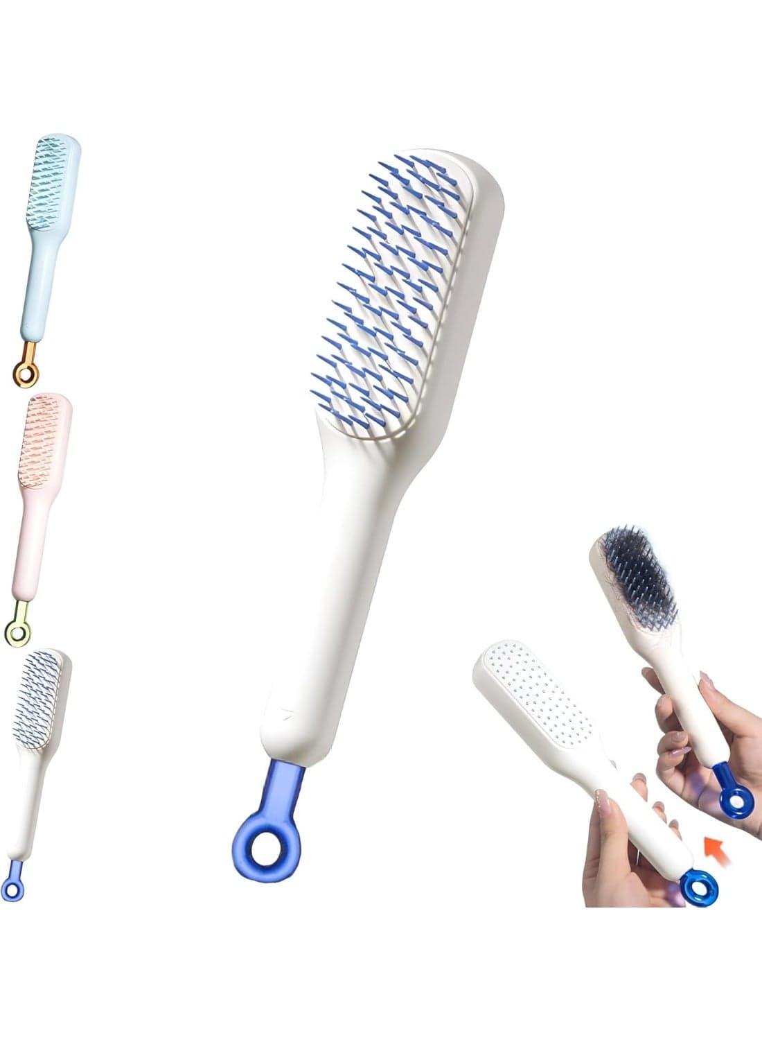 Self-Cleaning Hair Brush with Anti-Static Massage Bristles – Soft Detangling Hairbrush for Women for Long, Short, Wavy & Straight Hair – Pain-Free Anti-Tangle Comb with Retractable Bristles – Stylish Multi-Color Hair Brush (1 Piece)