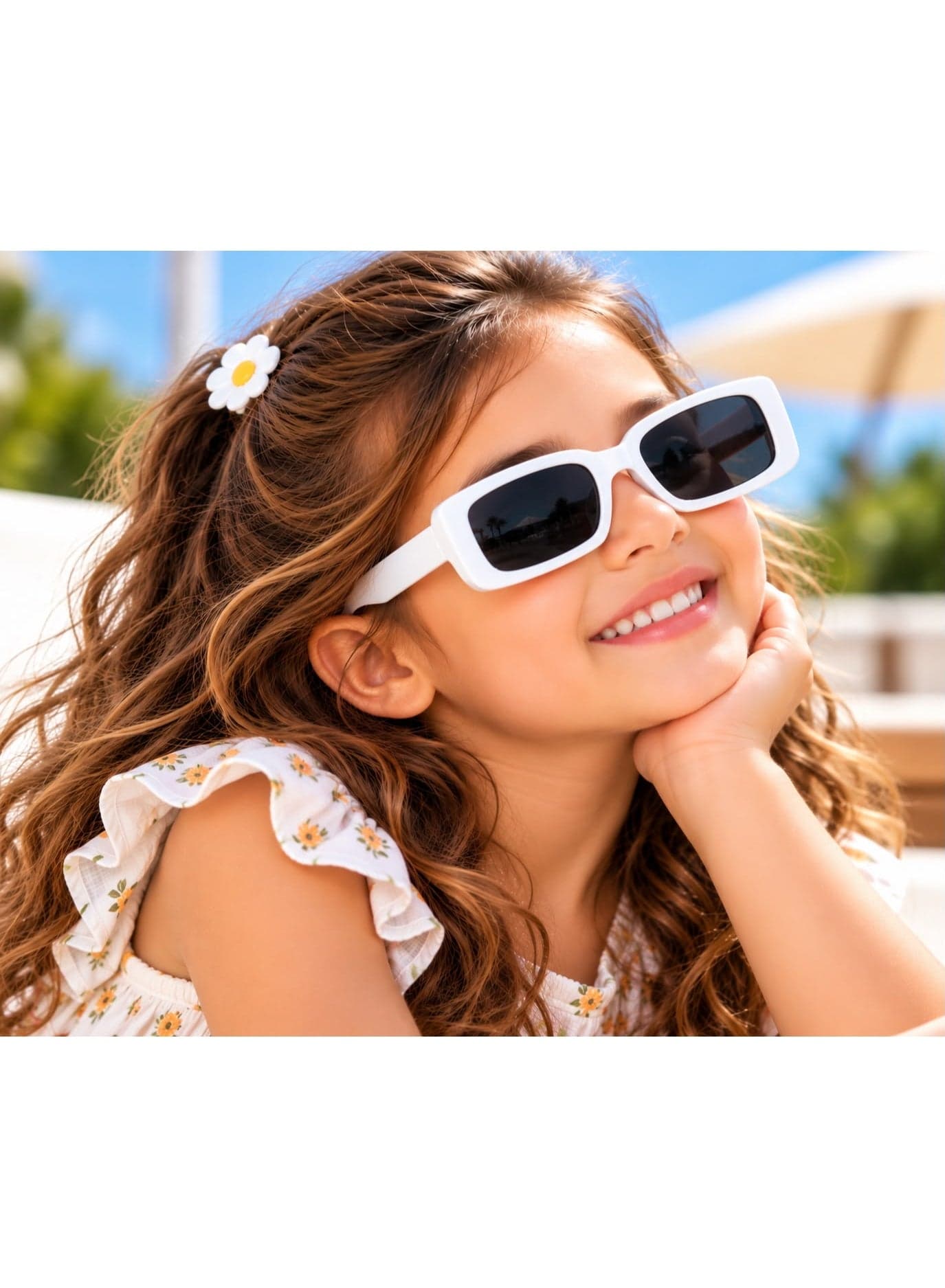 Stylish Kids' Small Irregular Rectangular Sunglasses with White Frames and Dark Lenses, Trendy Fashion Eyewear for Children, Modern and Distinctive Everyday Sunglasses (2)