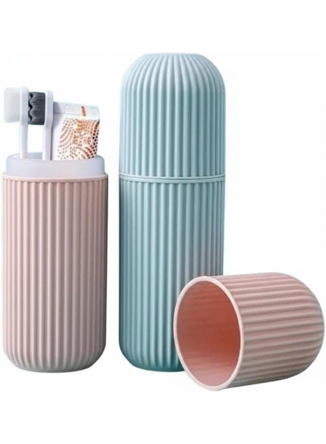 Capsule Toothbrush Holder Travel Case 2 Pieces, Portable Toothbrush and Toothpaste Storage Box for Bathroom Travel Camping School Use, Hygienic Plastic Organizer Random Color