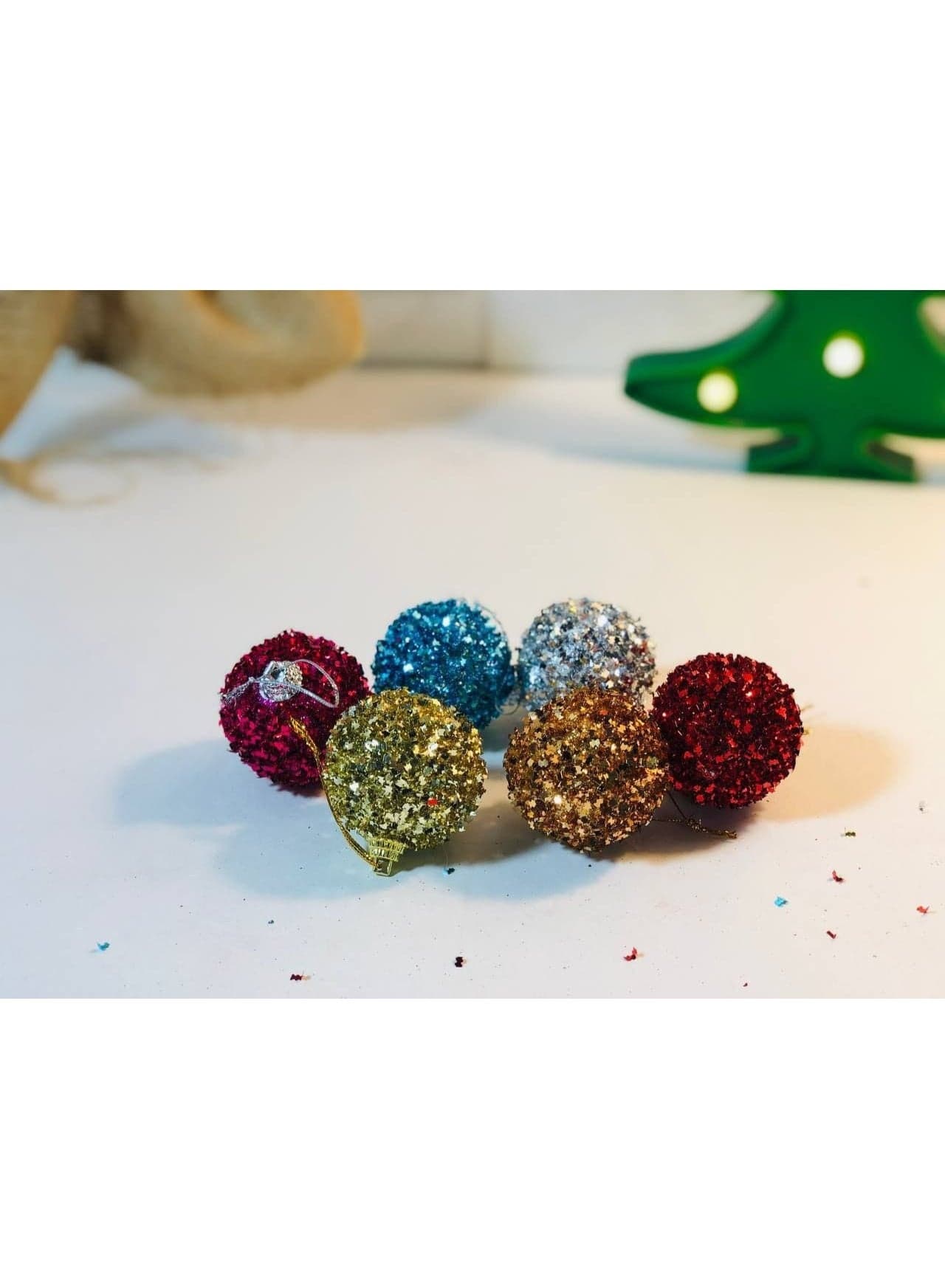 Christmas Decoration Box Ball Foam Sequin Medium Size Box: 6 Pieces Home Decor Ornaments