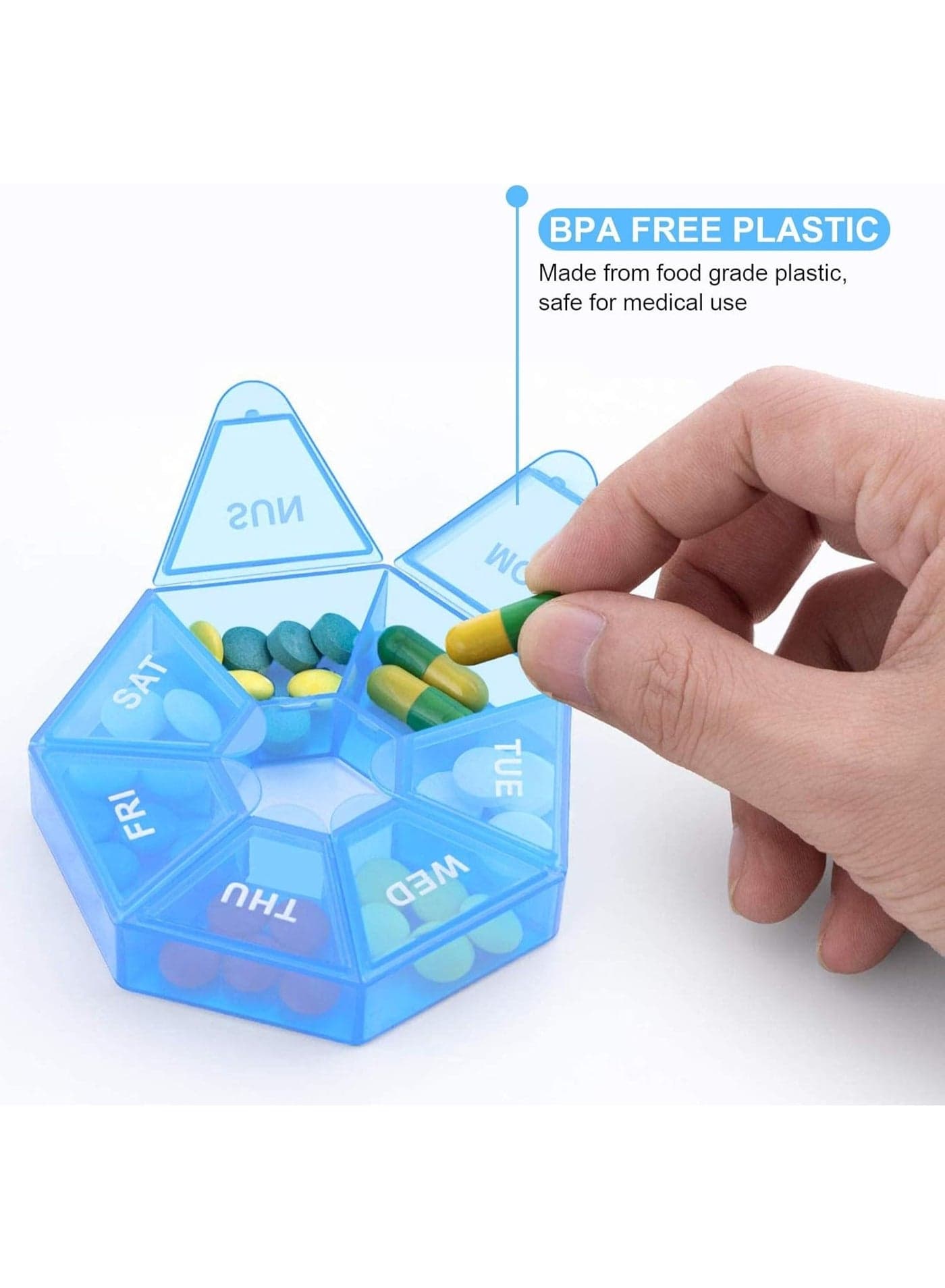Daily Pill and Vitamin Organizer, Daily Pill Dispenser, Travel and Bag Friendly - 1 Pack Pill Cases & Splitters (6)