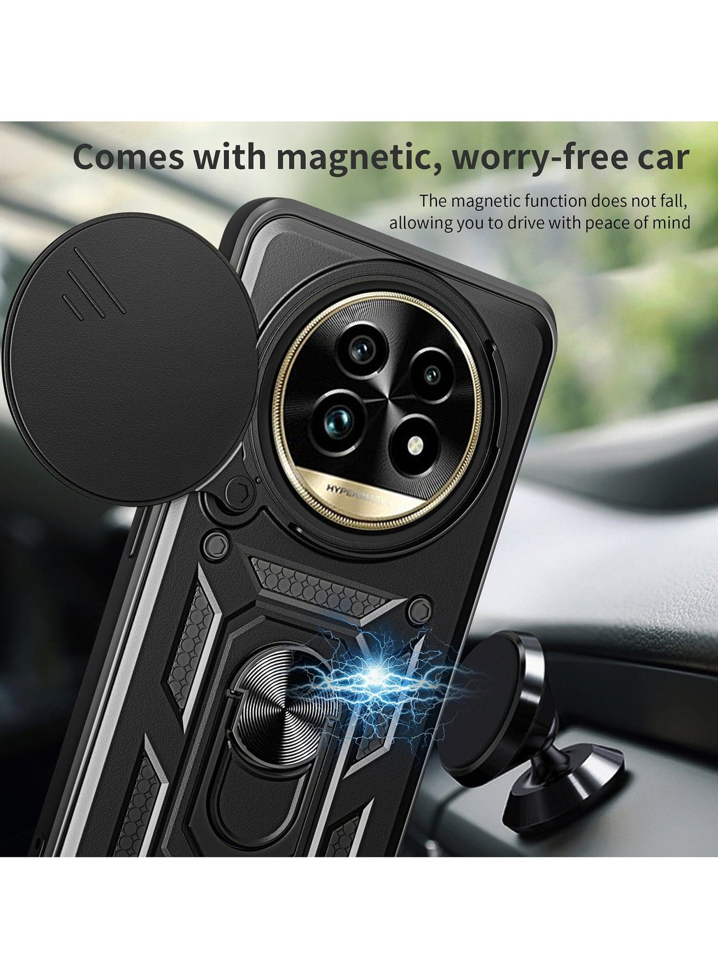 Case Cover Shockproof Windows Protective Case with Camera Protection and Metal Ring Compatible with Realme 13 Pro / Realme 13 Pro Plus (Black) (٦)
