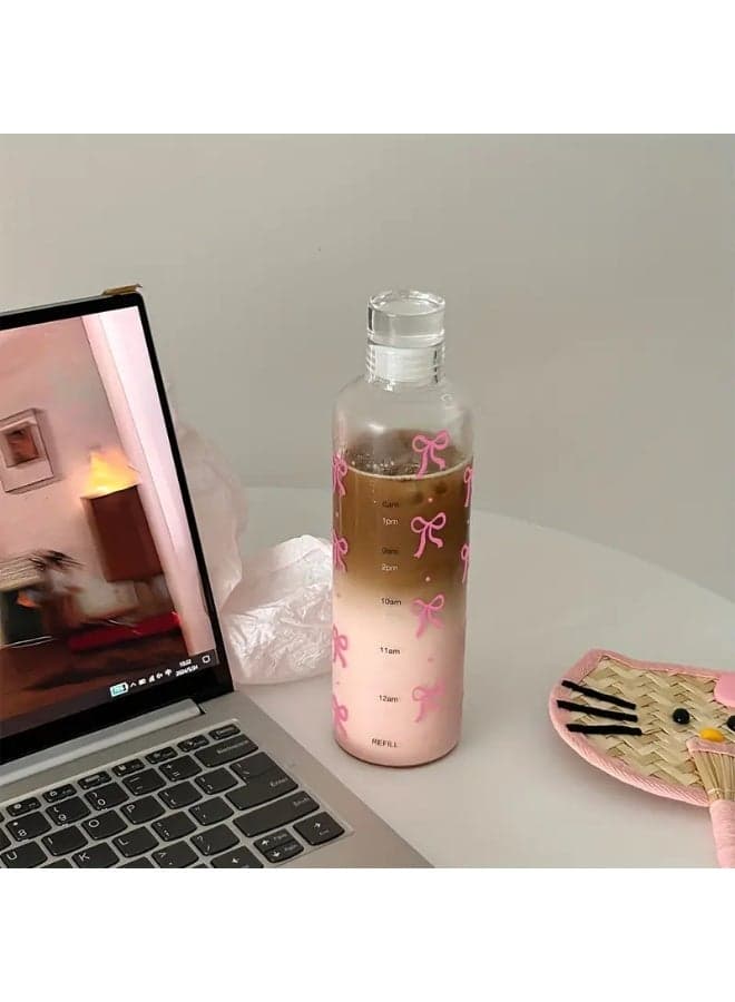 1pc Cute Bow Design, 17. 6oz Clear Plastic with Timer, Leakproof and Anti-Slip, Durable PC Material, Perfect for Outdoor Sports, School and Daily Use, Daily Hydration | Funny Design | Durable Water Bottles (٤)