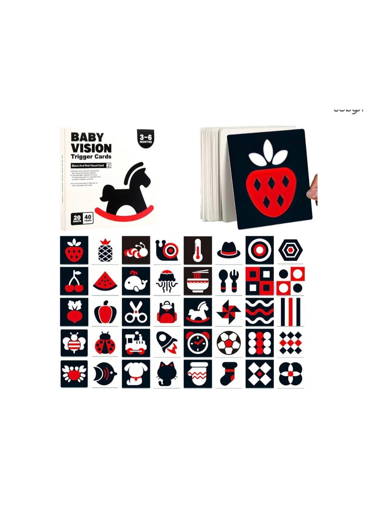 High-Contrast Visual Recognition baby flash Cards – Black, White & Red Graphic Pattern Set, 40 Pages, 14 × 14 cm – Visual Perception, Focus and Pattern Recognition Learning Cards (٥)