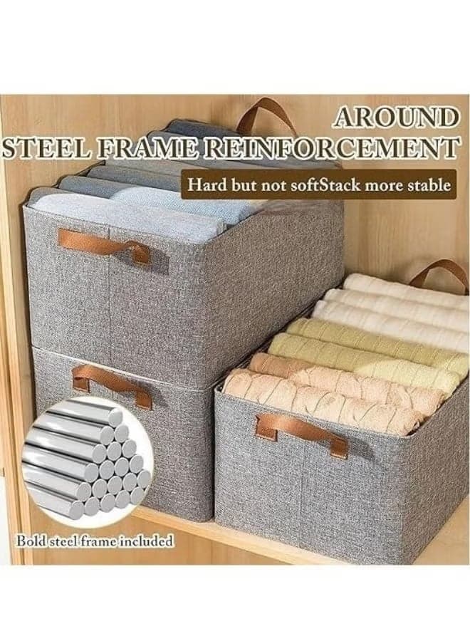 Closet Clothes Organizer with Handle Fabric storage Box with Steel Frame Stackable Shelf Storage Baskes Foldable (3)