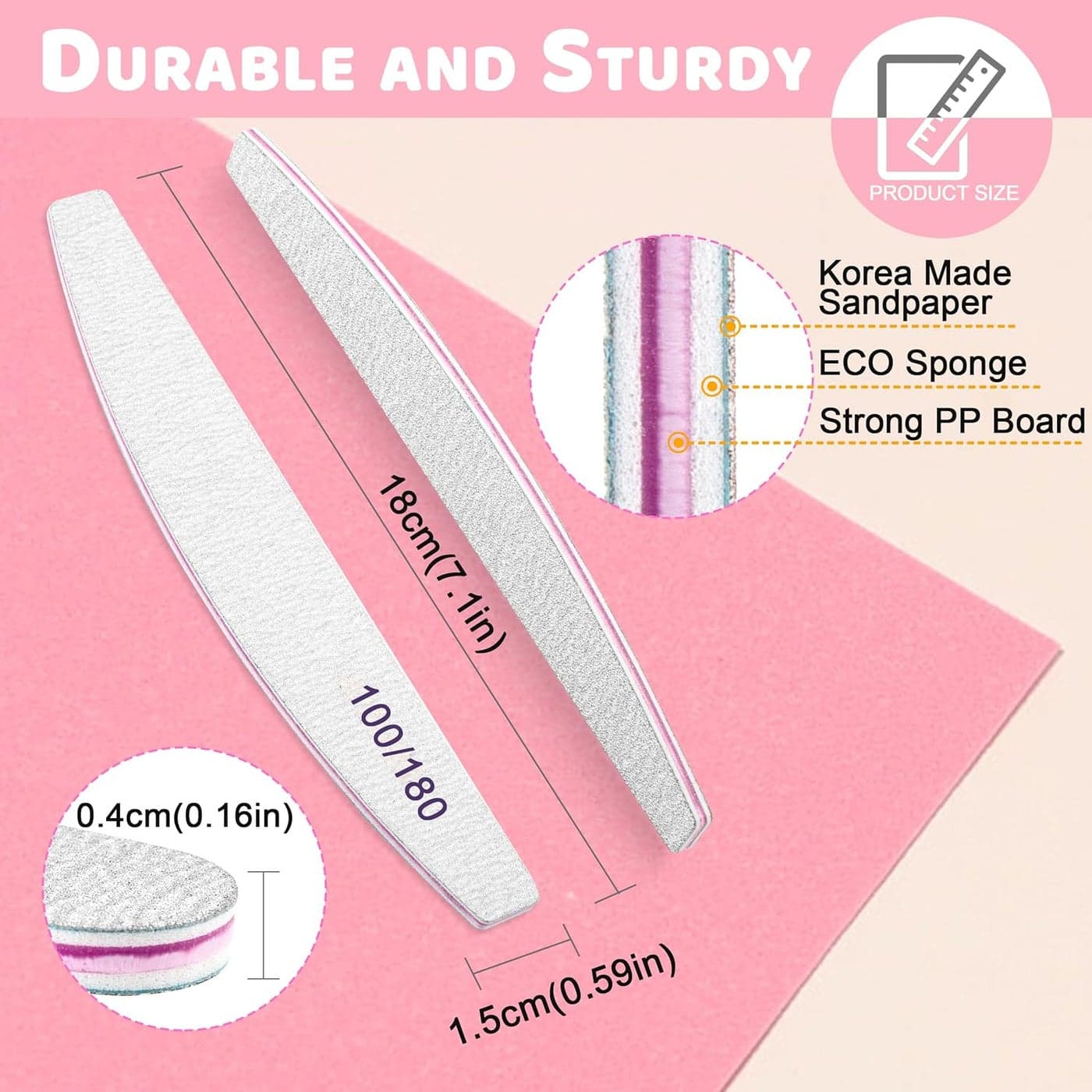 Professional Nail Files, Emery Board Nail File for Natural Nails 100/180/240 ... Makeup Tools & Accessories (٣)