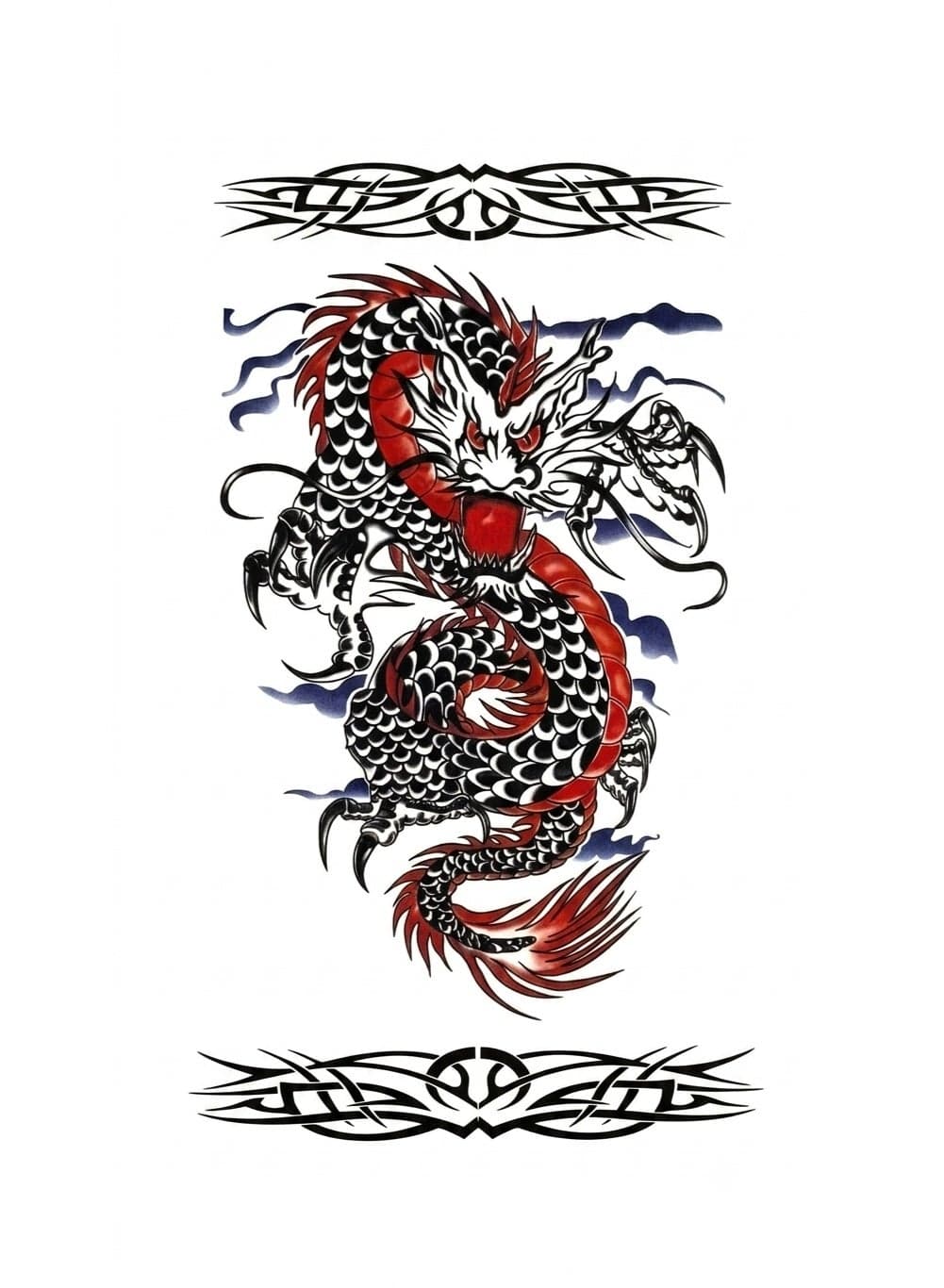 Temporary Tattoo Red and Black Dragon Design with Tribal Borders Makeup Tools & Accessories