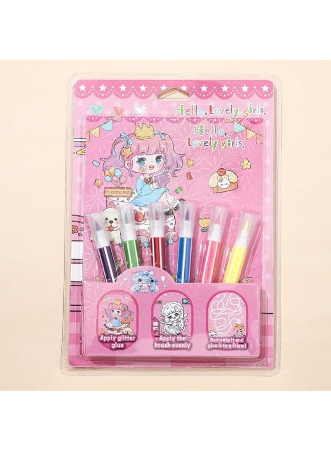 First Choice Kids Glitter Glue Pen Set, Vibrant Art & Craft Activity Kit with Coloring Books for Creative Play Drawing & Painting Supplies (٤)