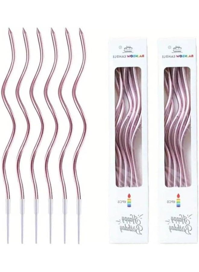 Decorative Birthday Candles for Celebrations, 6 Candles, Anniversaries, Weddings, Romantic Evenings (Rose Gold Curly)