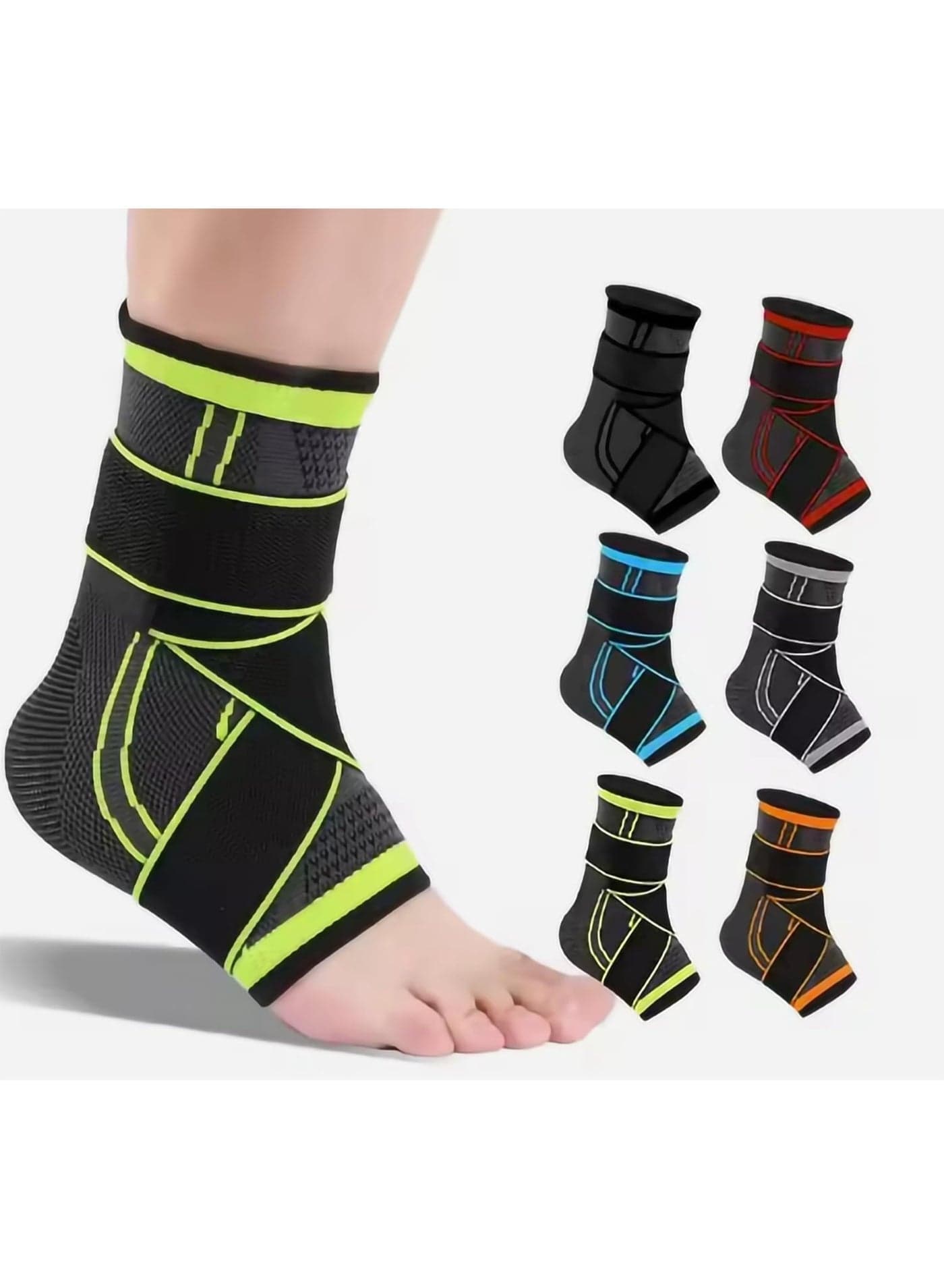 Ankle Compression Sleeves Support Brace with Adjustable Straps for Plantar Fasciitis Sprains Sports Red Large 2 Pack