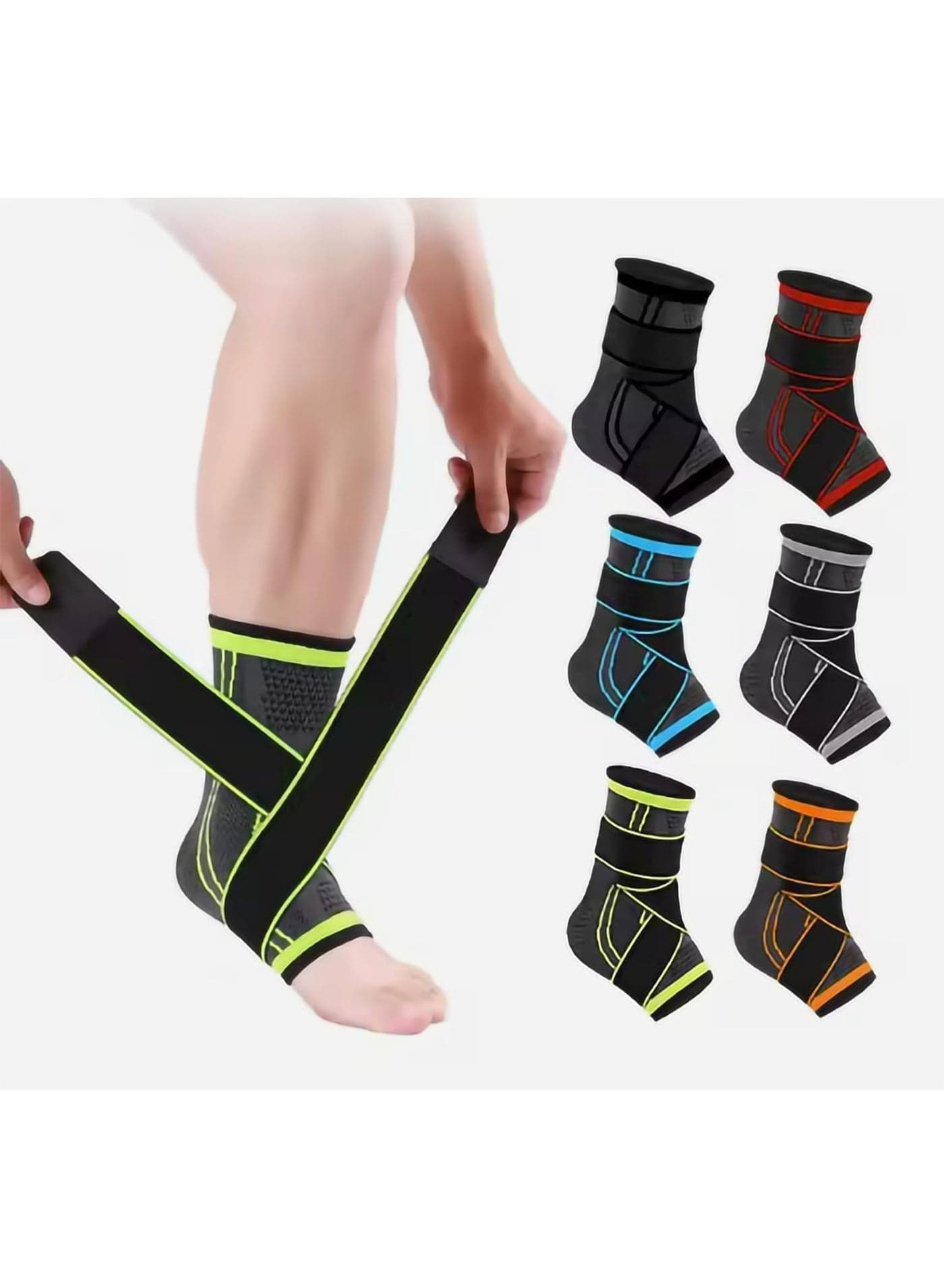 Ankle Compression Sleeves Support Brace with Adjustable Straps for Plantar Fasciitis Sprains Sports Red Large 2 Pack (7)
