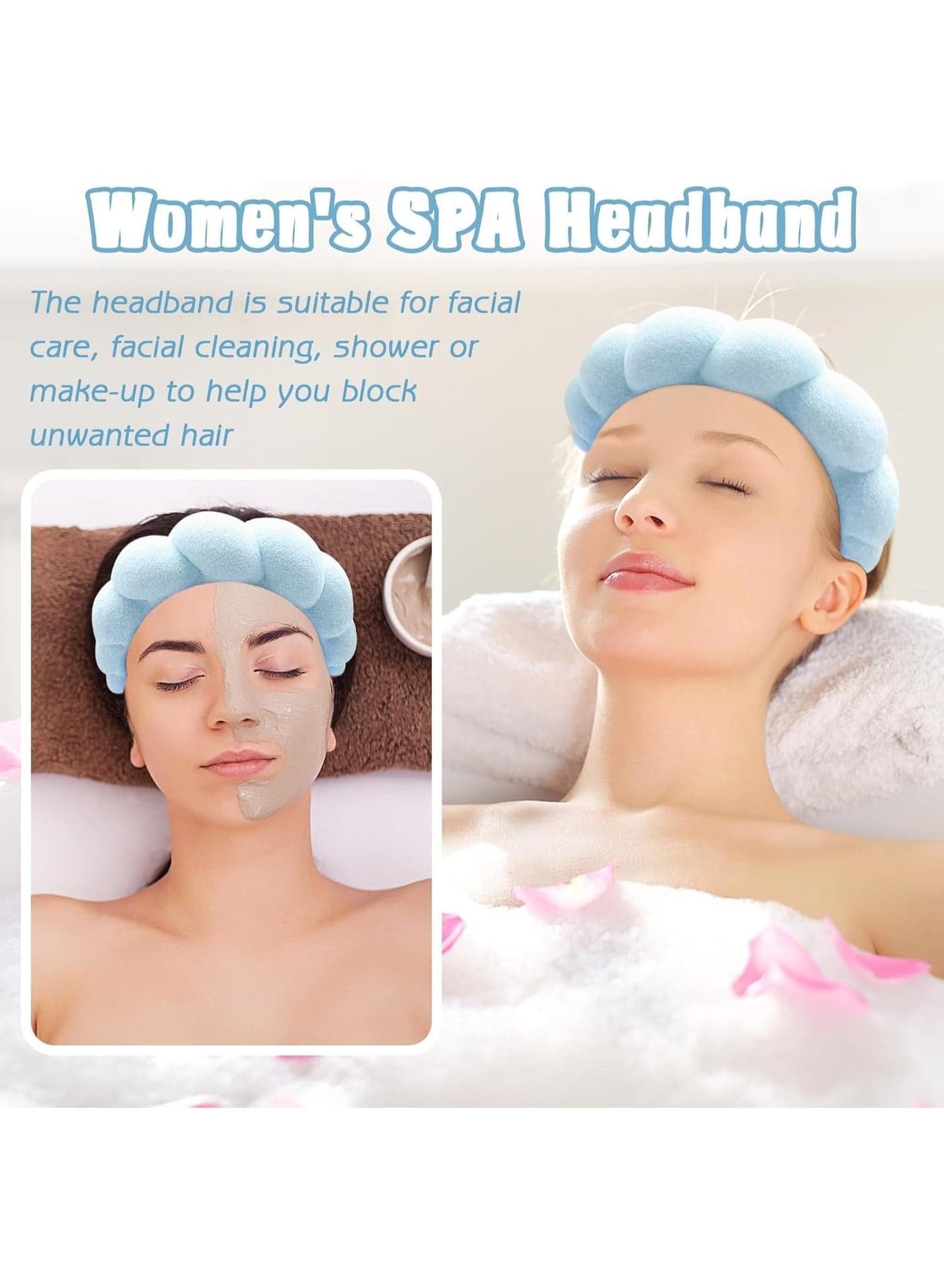 Terry Cloth Spa Headband and Wristband Set, Soft Puffy Hairband with Non-Slip Design for Facial Cleansing and Skincare (5)