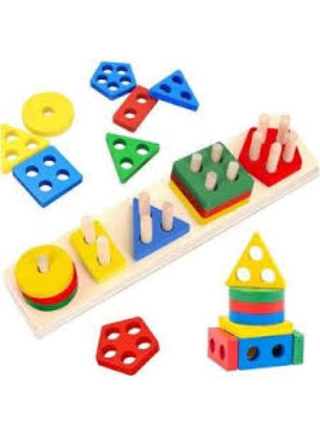 Educational Wooden Geometric Shape Sorting and Assembly Toy for Kids – Montessori Toy for Developing Focus and Motor Skills Shape Sorters (٢)