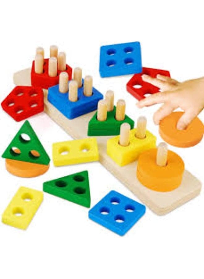 Educational Wooden Geometric Shape Sorting and Assembly Toy for Kids – Montessori Toy for Developing Focus and Motor Skills Shape Sorters (٦)