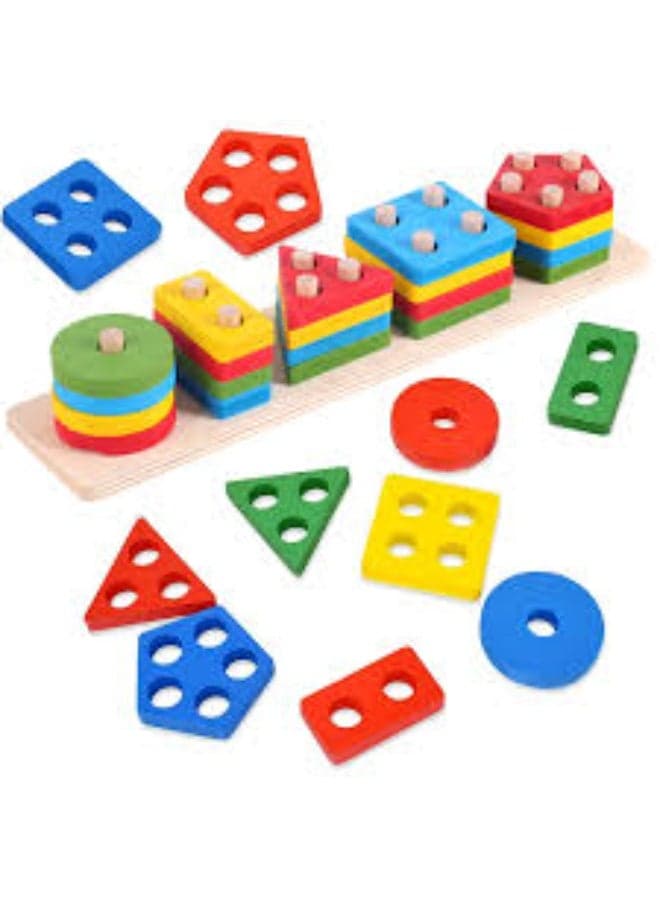 Educational Wooden Geometric Shape Sorting and Assembly Toy for Kids – Montessori Toy for Developing Focus and Motor Skills Shape Sorters (٤)