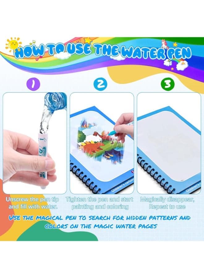 Water Magic Colouring Book 5Pcs Water Painting Books Reusable Water Colouring Books for Children Mess Free Magic Painting Books with Water Pens for 3 4 5 6 Year Old Kids Boys Girls, Style B (3)