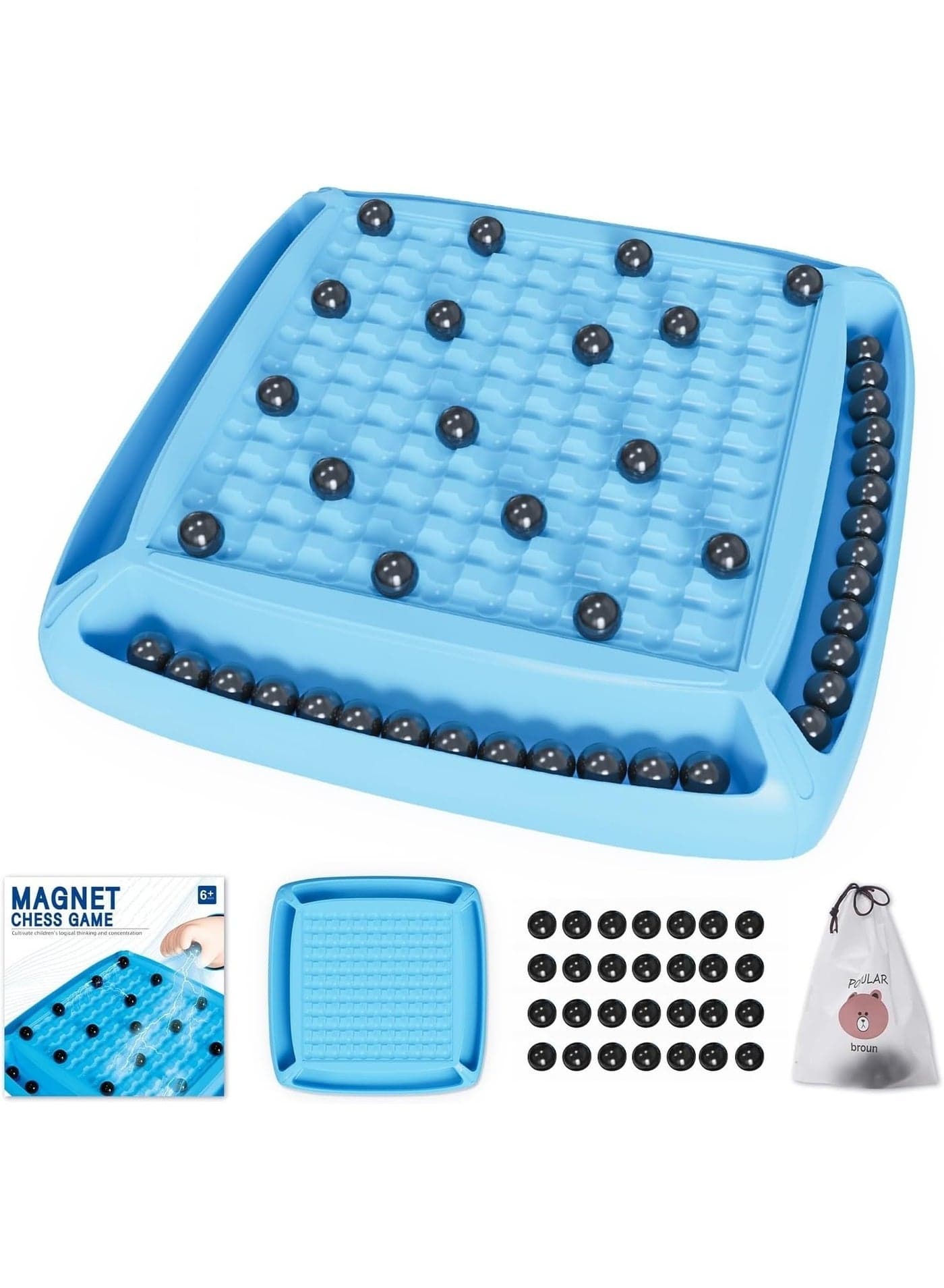 Generic Magnetic Chess Game with 28 Magnetic Stones, Interactive Strategy Board Game for 2-4 Players, Magnetic Attraction Challenge with Game Board and Storage Bag, Educational Family Tabletop Game for Kids and Adults Magnets & Magnetic Toys