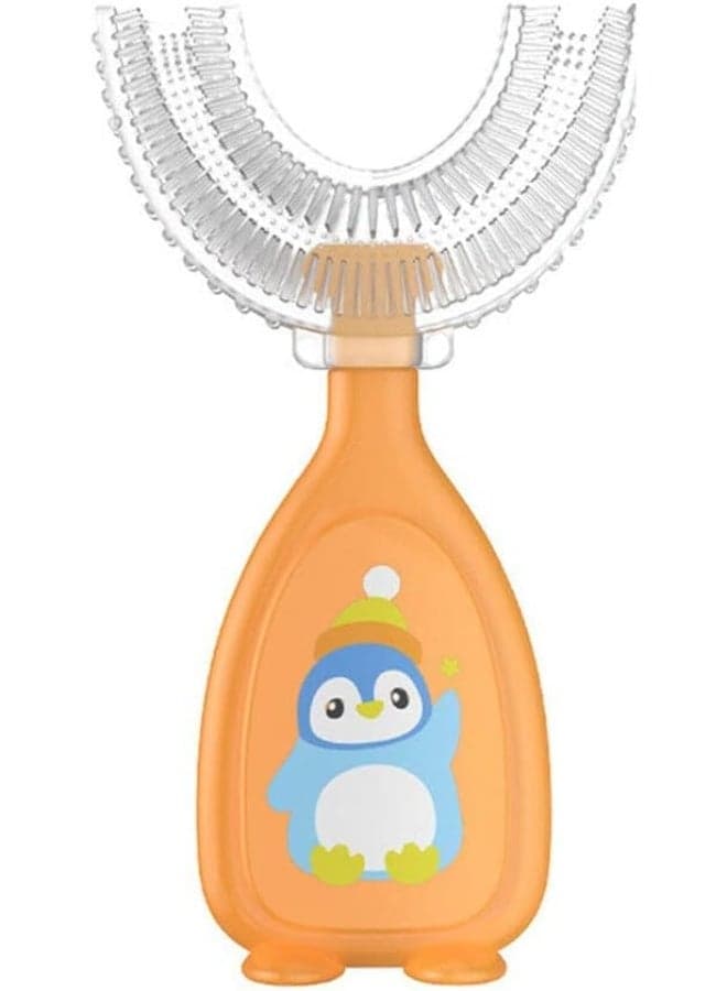 U-shaped children's toothbrush with a cute silicone penguin handle. (٤)