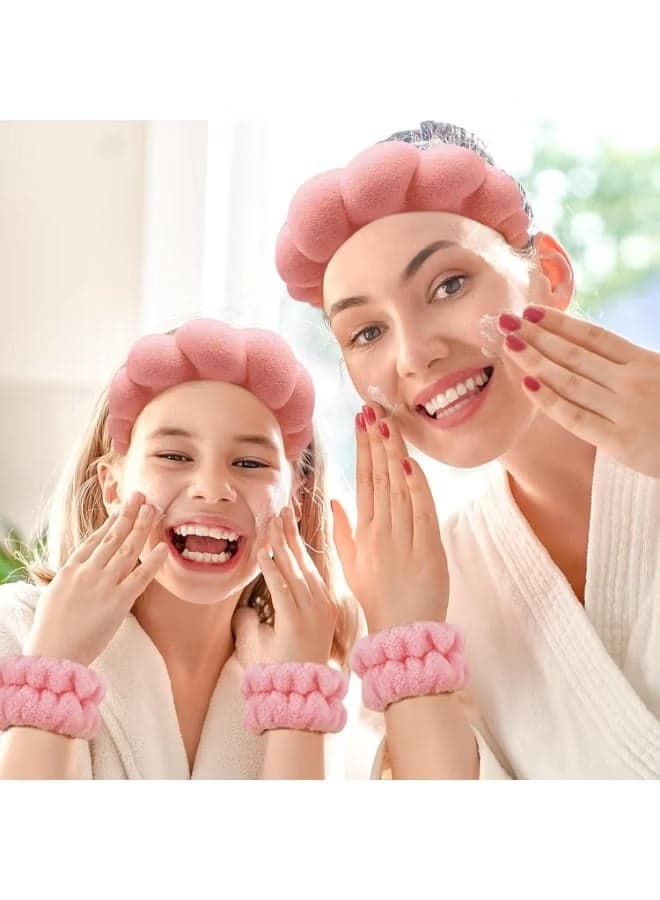 Spa Headband and Wristband Set, Terry Cloth Soft Puffy Hairband with Non-Slip Design for Facial Cleansing and Skincare (4)
