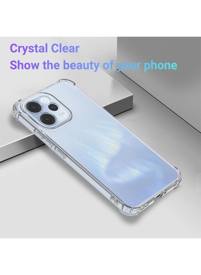 Transparent protective case for Oppo Reno 15F mobile, air cushion shock protection, ultra-thin thermoplastic polyurethane cover, anti-yellowing, precise openings and scratch-resistant, Oppo Reno 15F 5G - Transparent (٣)
