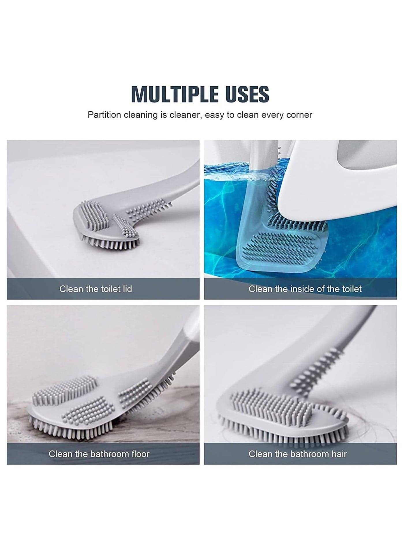 Long Handle Toilet Brush, Silicone Golf Club Toilet Brush for Bathroom, Flexible 360° Bendable Deep Cleaning with Hanging Hook - White Toilet Brush Holders (٩)
