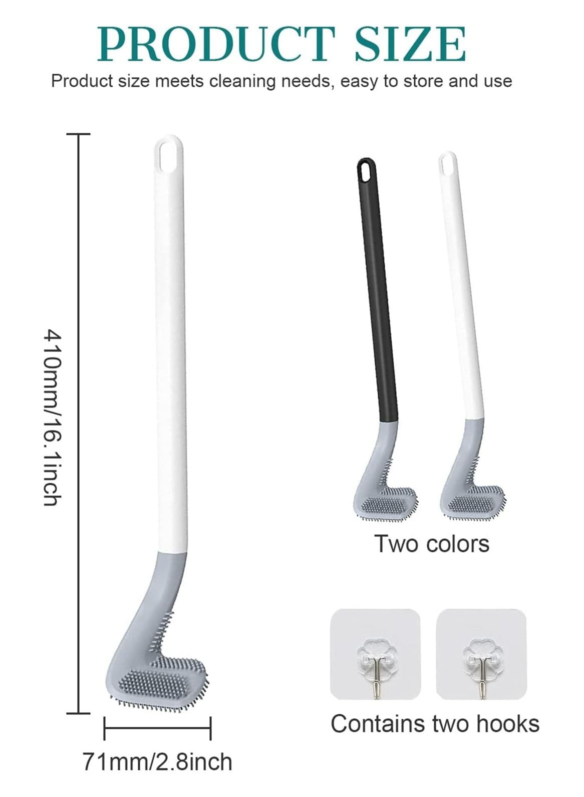 Long Handle Toilet Brush, Silicone Golf Club Toilet Brush for Bathroom, Flexible 360° Bendable Deep Cleaning with Hanging Hook - White Toilet Brush Holders (٦)