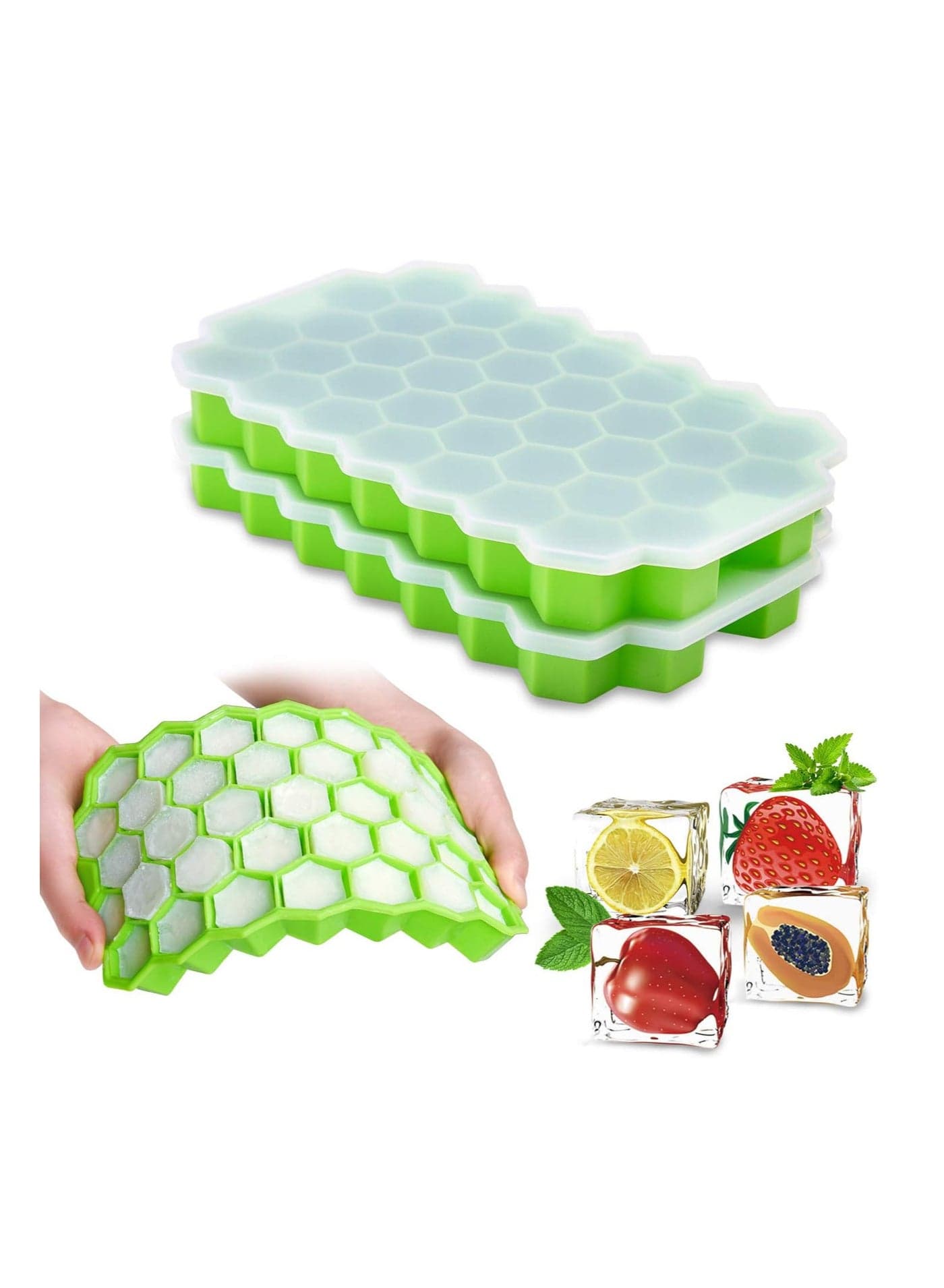 Reusable Silicone Honeycomb Ice Cube Tray With Lid To Perfectly Freeze Juices And Drinks
