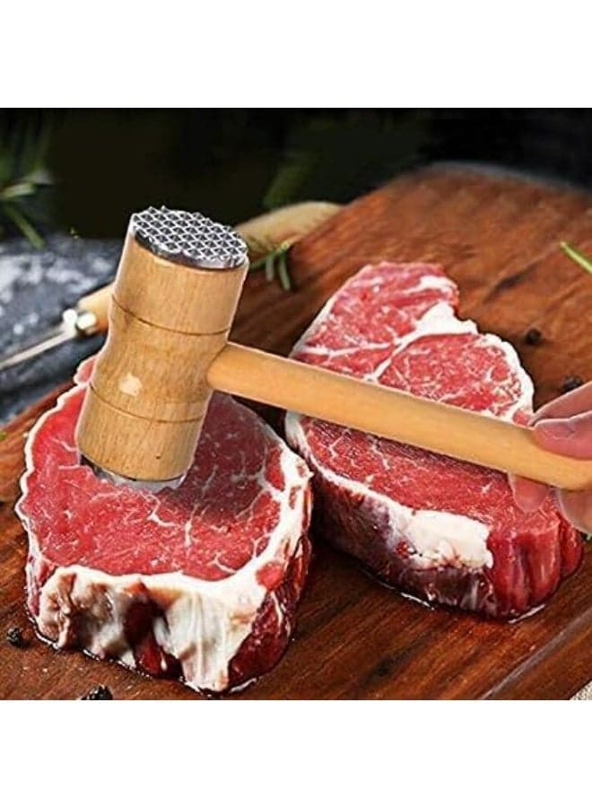 Meat Tenderizer Hammer Wooden Steak Double Sided Stainless Steel Meat & Poultry Tools (٤)